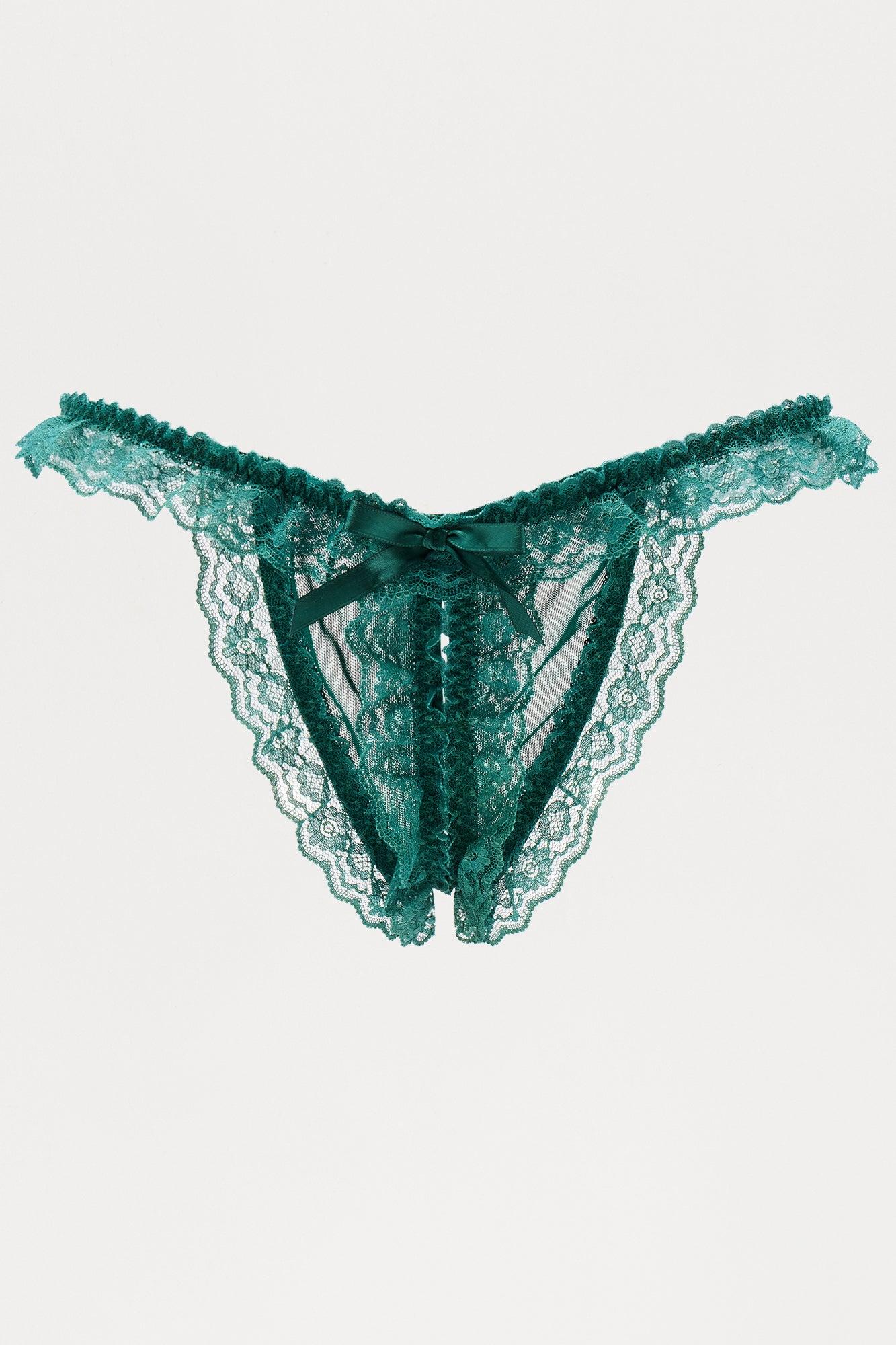 Mia Lace Crotchless Thong Panty - Hunter Female Product Image