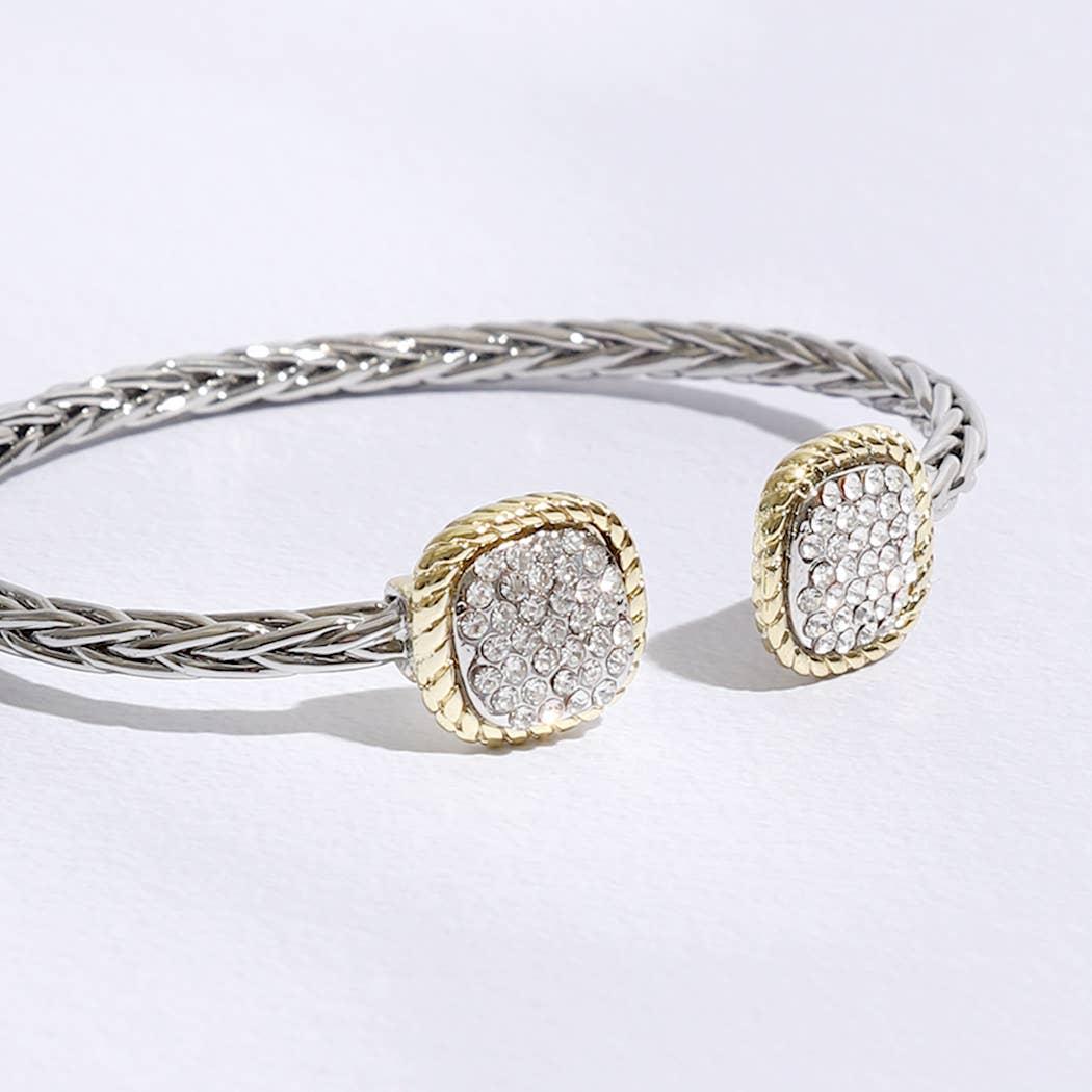 CZ Square Edge Designed Braided Bangle Bracelet Product Image