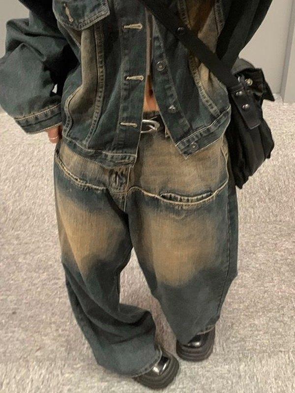 Contrast Wash Distressed Vintage Boyfriend Jeans Product Image