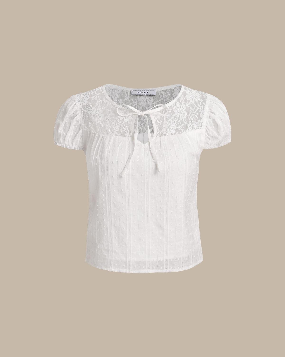 White Lace Puffed Sleeve Tee Product Image