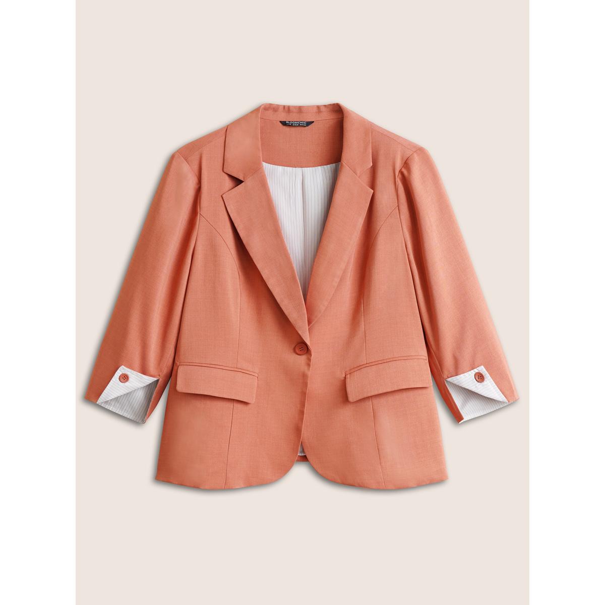 Plus Size Suit Collar Plain Striped Lined Blazer OrangeRed Women Work Plain Non Sleeve Elbow-length sleeve Suit Collar 14-16/1X Open pocket with flap At the Office Blazers BloomChic Product Image