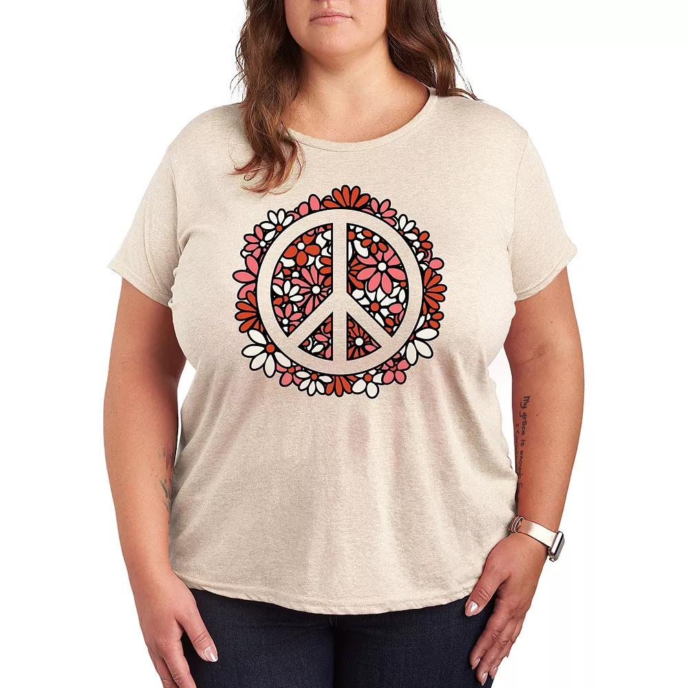 Plus Floral Peace Sign Graphic Tee, Women's,  Product Image
