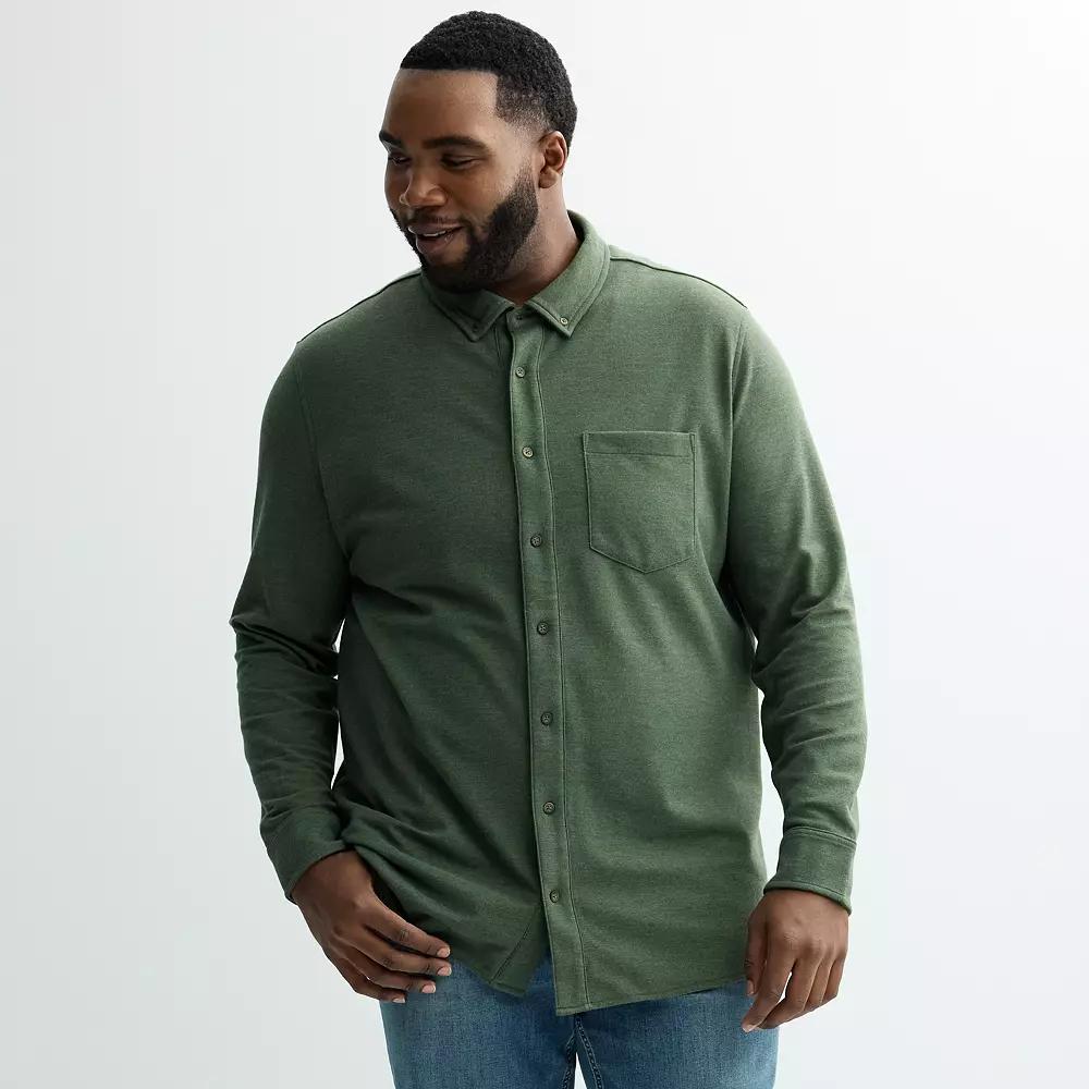 Big & Tall Sonoma Goods For Life® Everyday Long Sleeve Knit Button-Down Shirt, Men's, Size: 2XB, Green Product Image