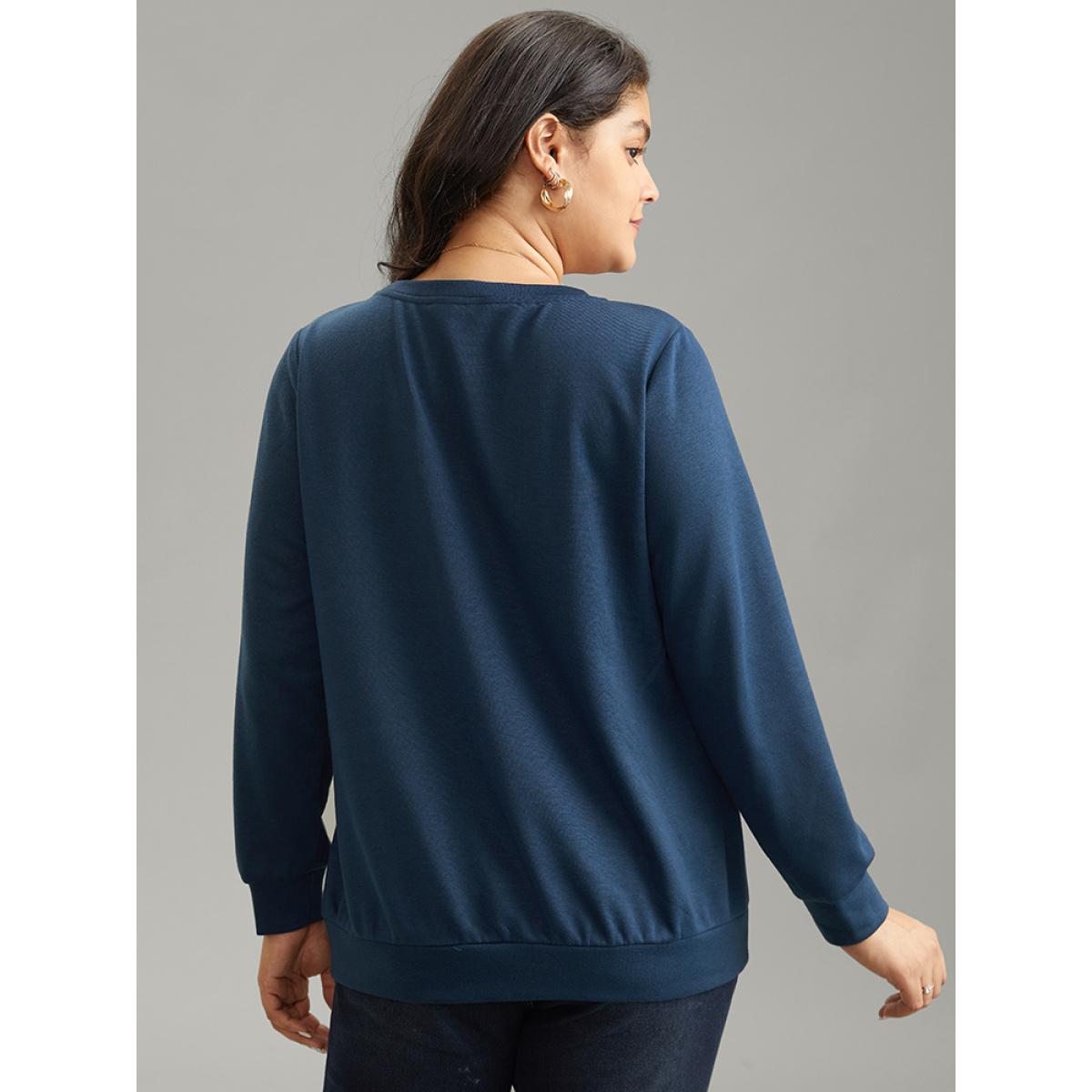 Plus Size Love Embroidered Patch Crew Neck Sweatshirt Women Indigo Casual Plain Dailywear Sweatshirts BloomChic 30/6X Product Image