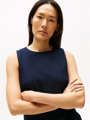 Sleeveless Linen-Blend Faux Wrap Dress Product Image