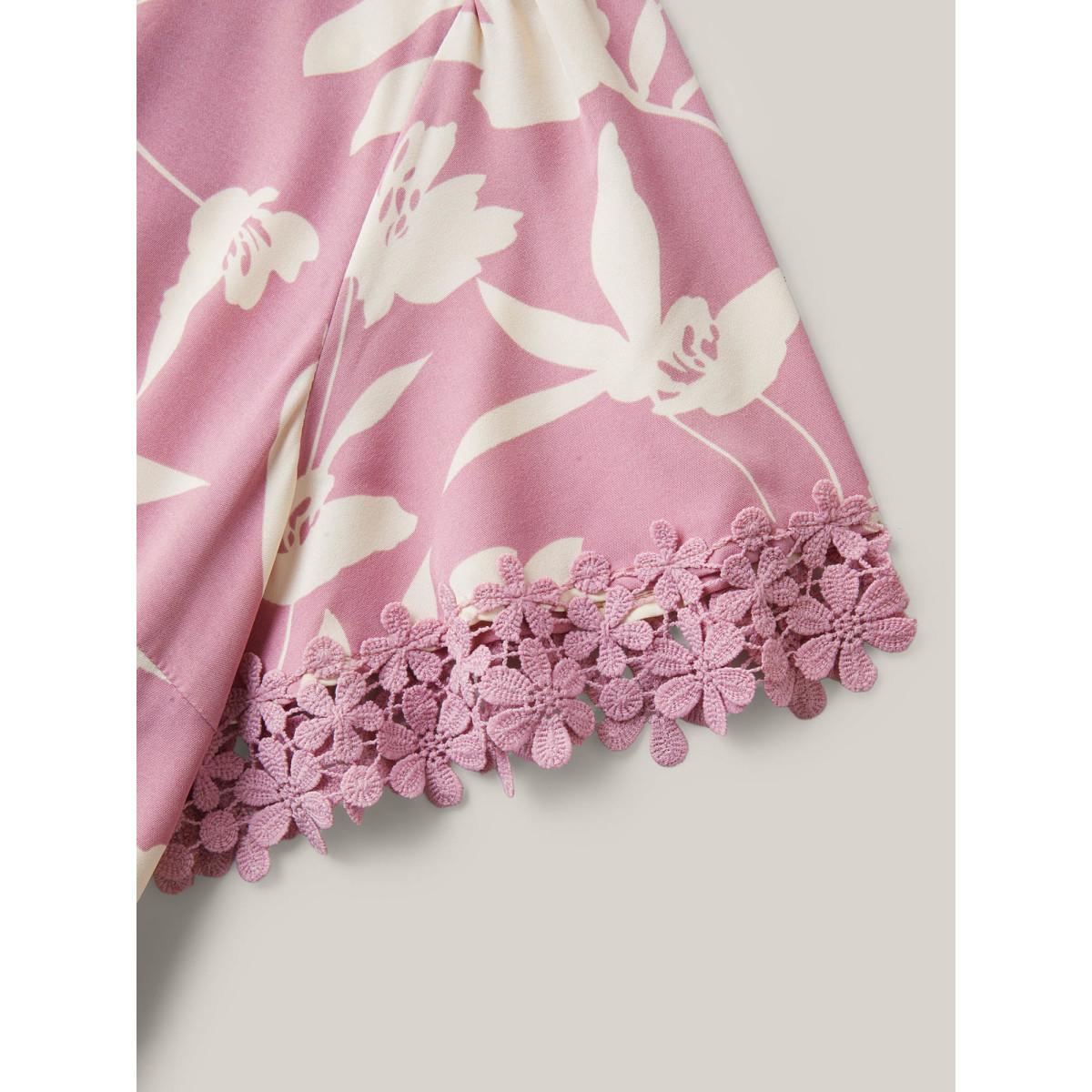 Plus Size Beanpastepowder Floral Print Back Tie Jumpsuit Women Timeless Short sleeve V-neck Elegant Loose Jumpsuits BloomChic 26/4X Product Image