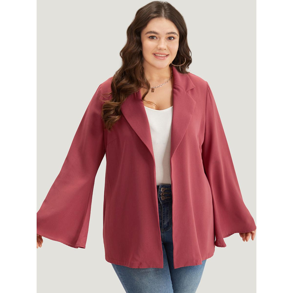 Plus Size Solid Bell Sleeve Belted Lapel Collar Blazer Russet Women Dailywear Plain Plain Bell Sleeve Long Sleeve Lapel Collar 14-16/1X Belt Casual Blazers BloomChic Product Image