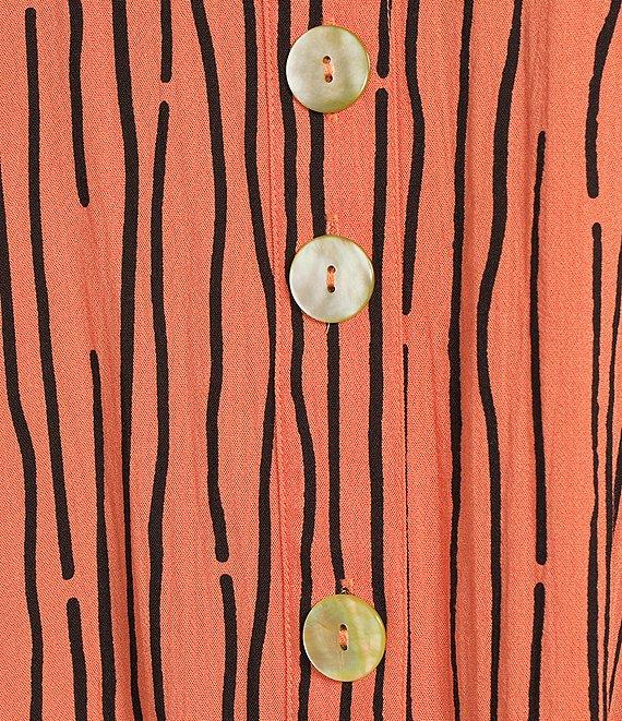Ali Miles Crinkle Woven Abstract Stripe Wire Collar 3/4 Sleeve Button Front Tunic Product Image