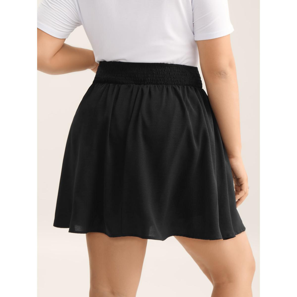Plus Size Shirred Waist Pockets Flowy Mini Skirt Women Black Leisure No stretch Side seam pocket Casual Skirts BloomChic 12/L Product Image