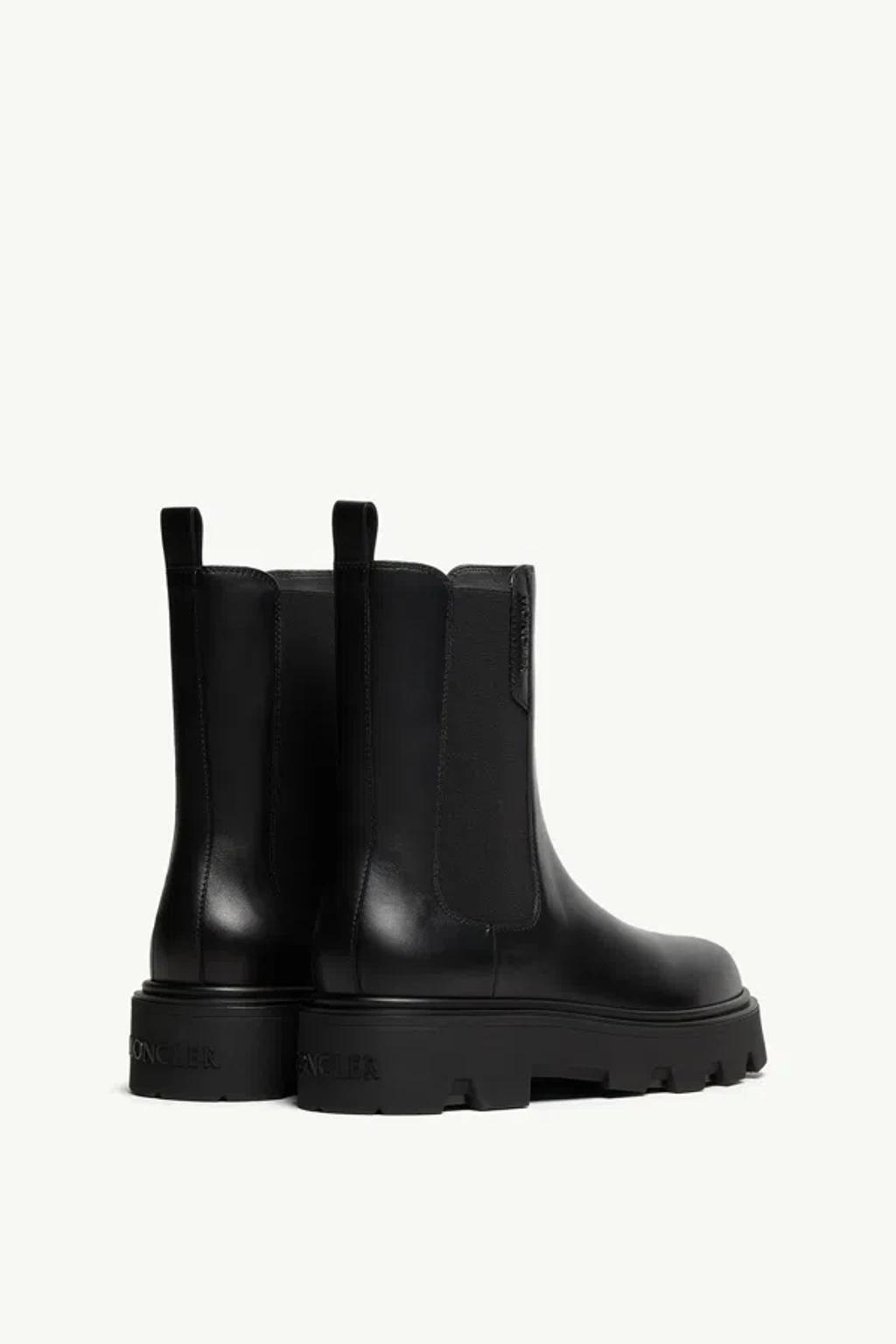 MONCLER Black Leather Aurea Chelsea Ankle Boots In Gray Product Image