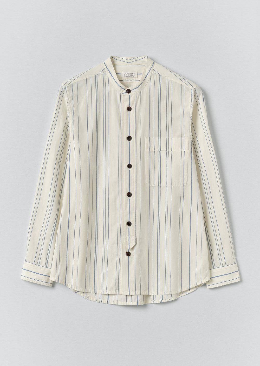 Jasper Irregular Stripe Cotton Shirt | Ecru/Cobalt Product Image
