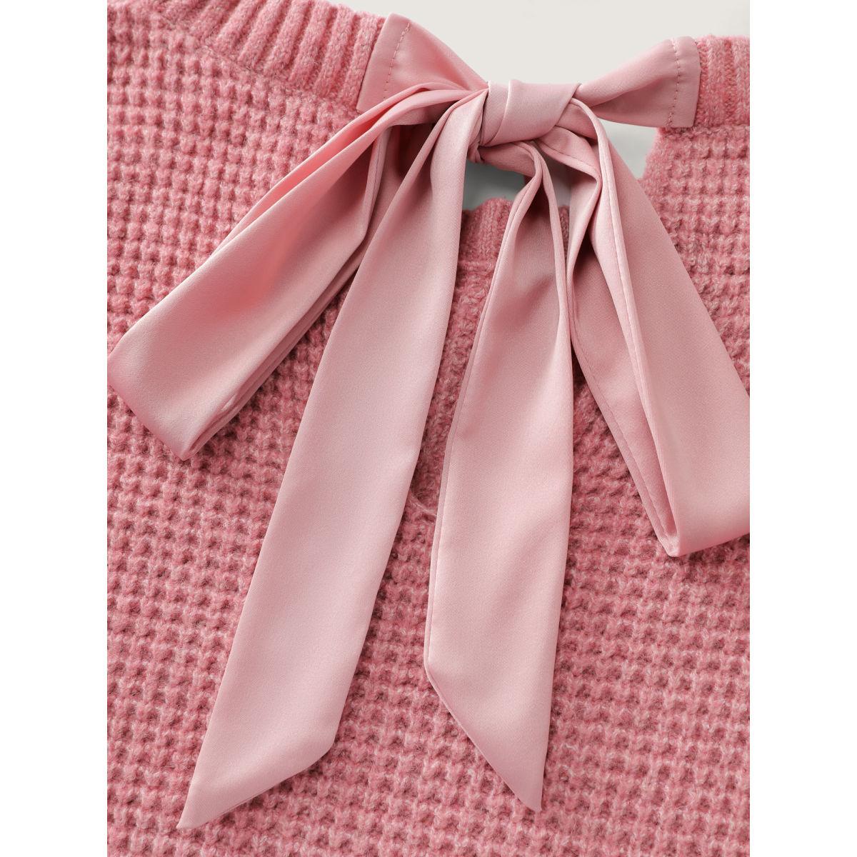 Plus Size Supersoft Stretchy Bowtie Back Textured Pullover Crepe Women Leisure Loose Long Sleeve Round Neck Casual Pullovers BloomChic 30/6X Product Image