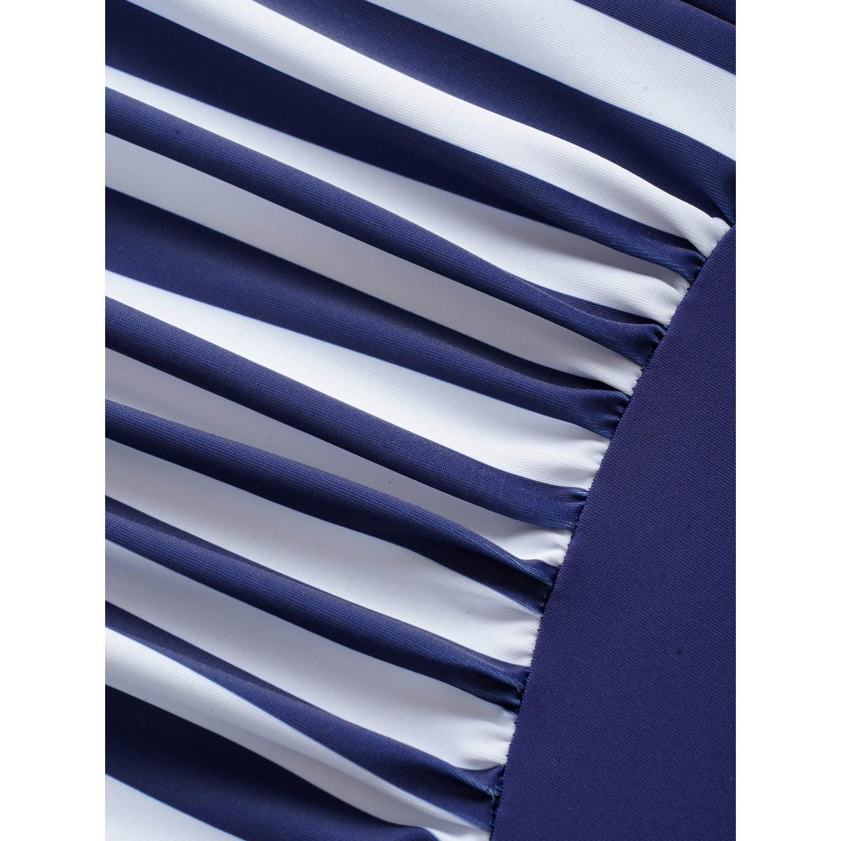 Plus Size Striped Patchwork Crossover One Piece Swimsuit Women's Swimwear Indigo Beach Twist Curve Bathing Suits High stretch One Pieces BloomChic 30/6X Product Image