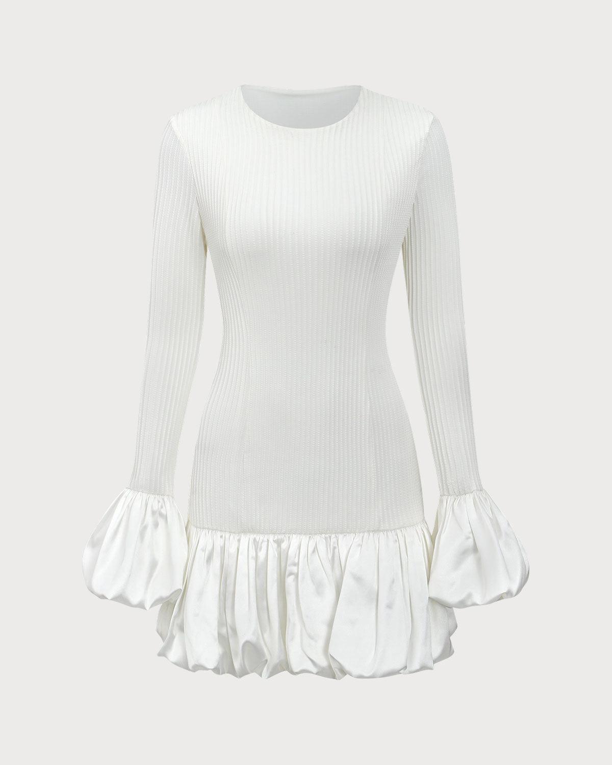 White Splicing Sweater Mini Dress Product Image