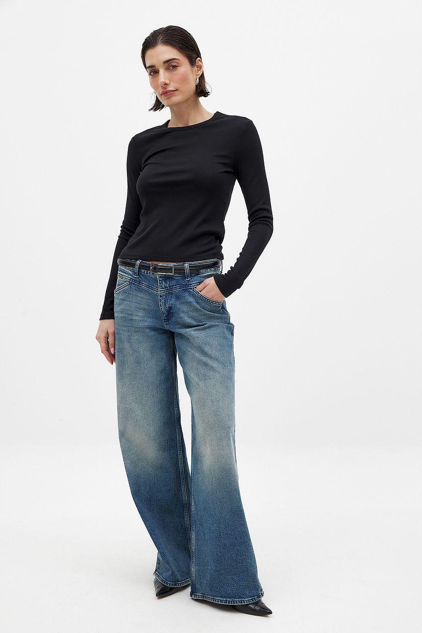 Ribbed Long Sleeved Round Neck Top Product Image