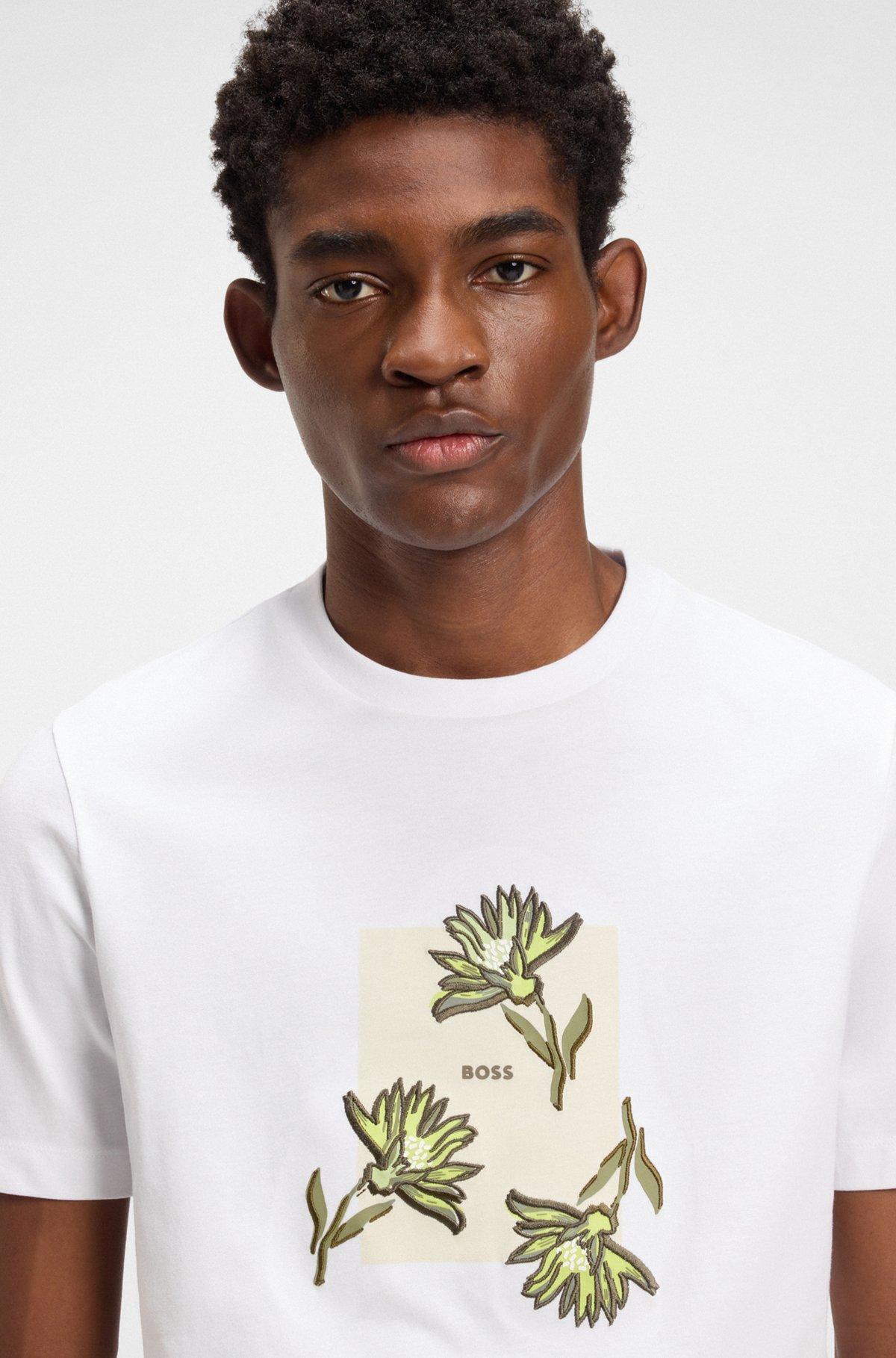 BOSS - Cotton-jersey T-shirt with floral artwork - White Product Image