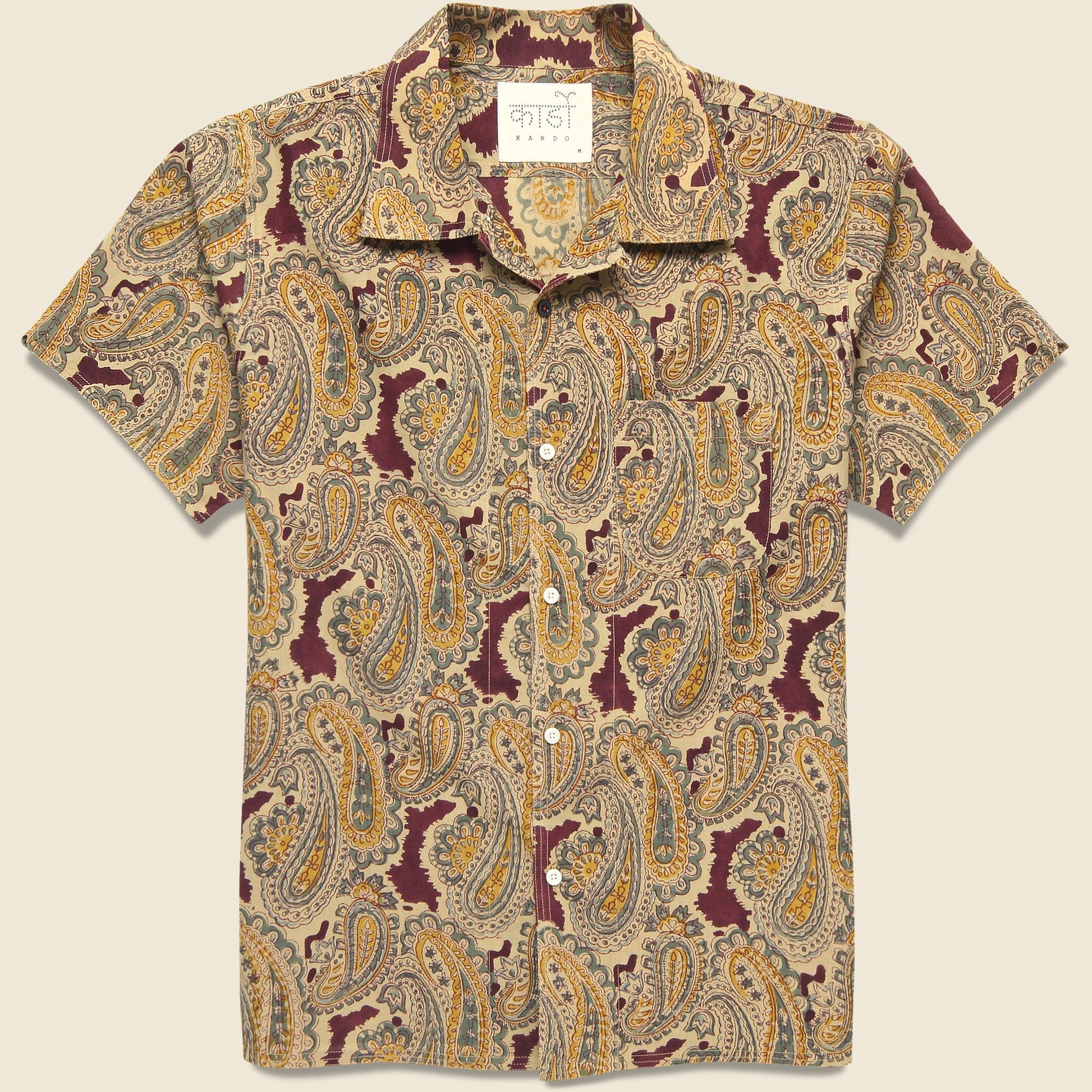 Paisley Block Print Shirt - Maroon Product Image