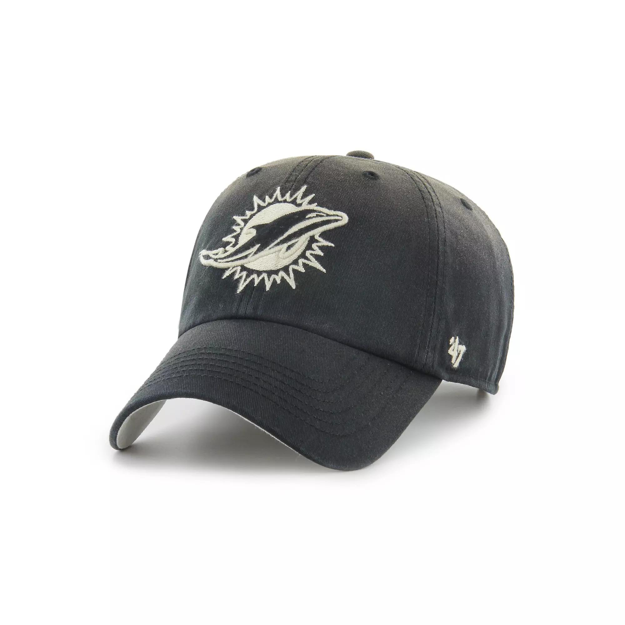 Men's '47  Black Miami Dolphins Dusted Relaxed Clean Up Adjustable Hat Product Image