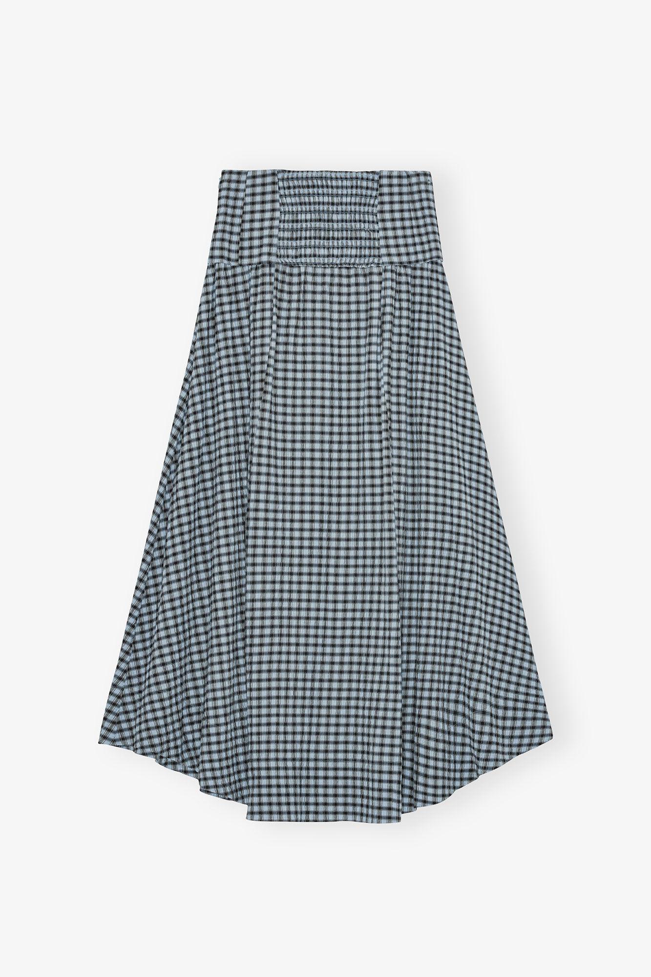 Blue Seersucker Check Long Skirt Product Image