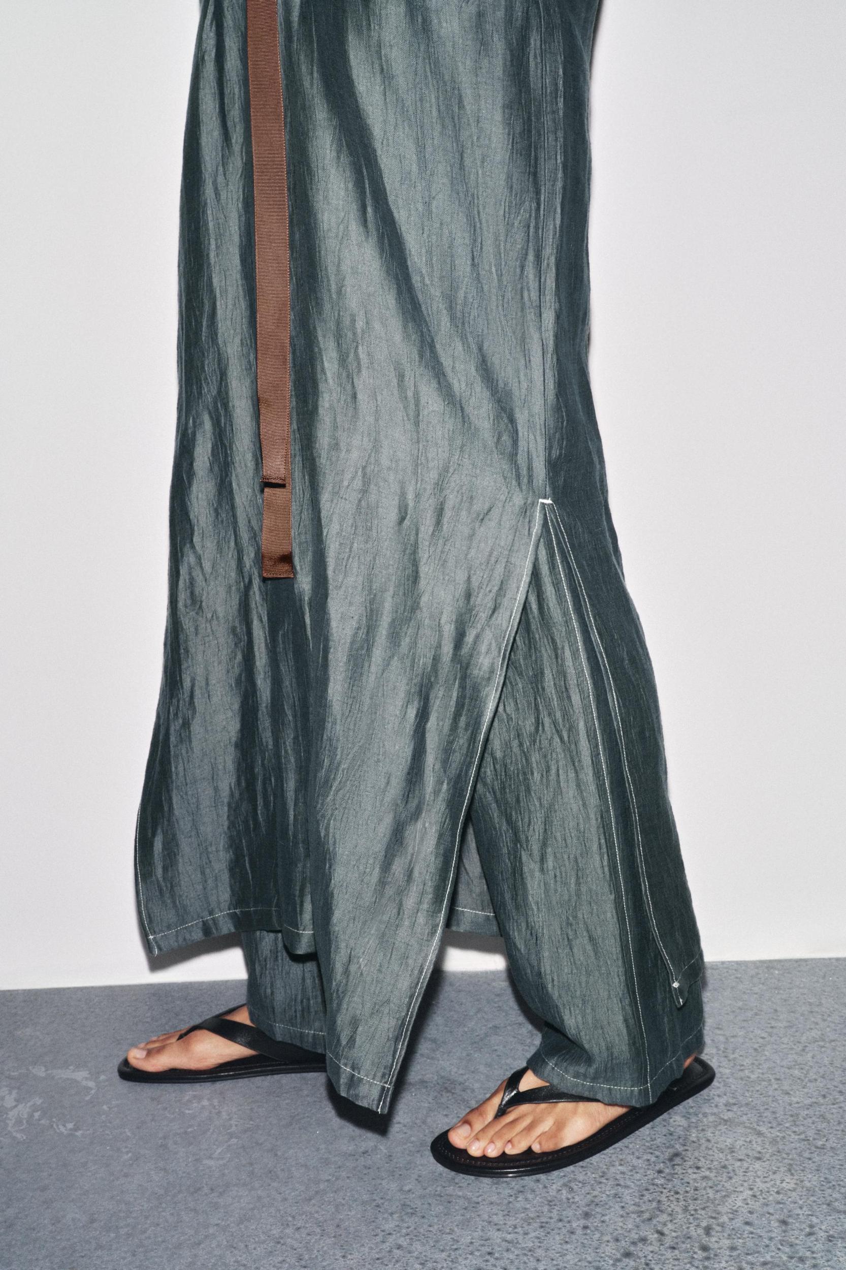 CONTRAST TIED LINEN DRESS Product Image