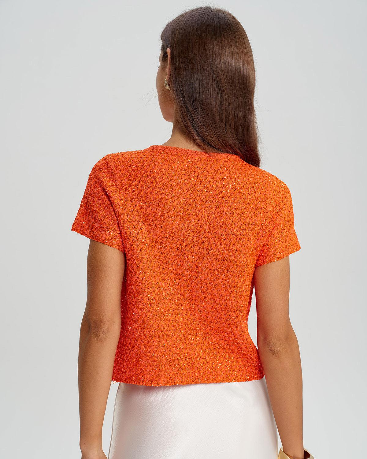 Orange Round Neck Single Button Cardigan Product Image