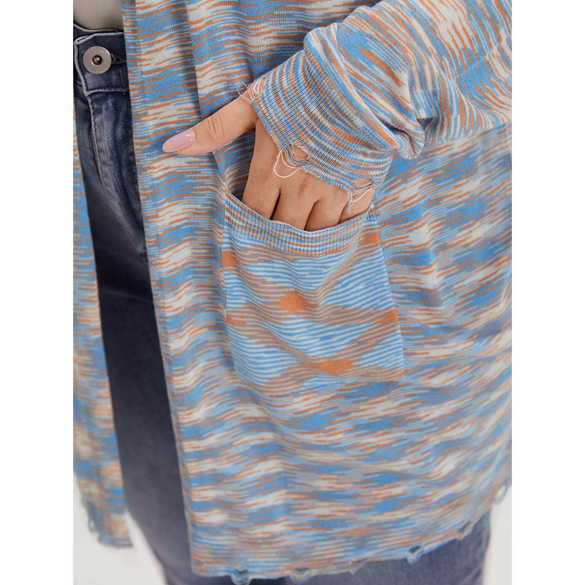 Plus Size Ombre Pocket Open Front Ripped Hem Cardigan Multicolor Women Casual Loose Long Sleeve Everyday Cardigans BloomChic 10/M Product Image