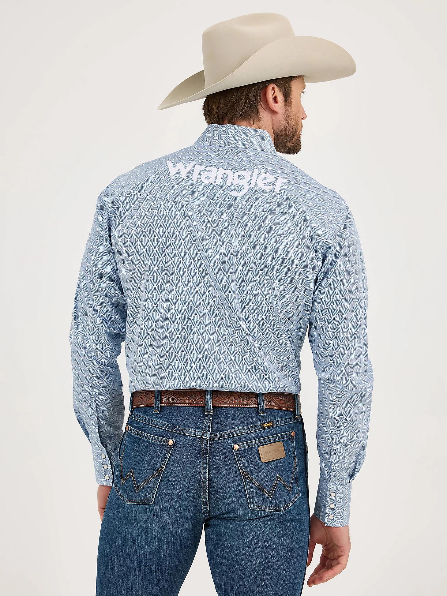 Men's Wrangler® Logo Long Sleeve Western Snap Shirt | Men's SHIRTS | Wrangler® Product Image