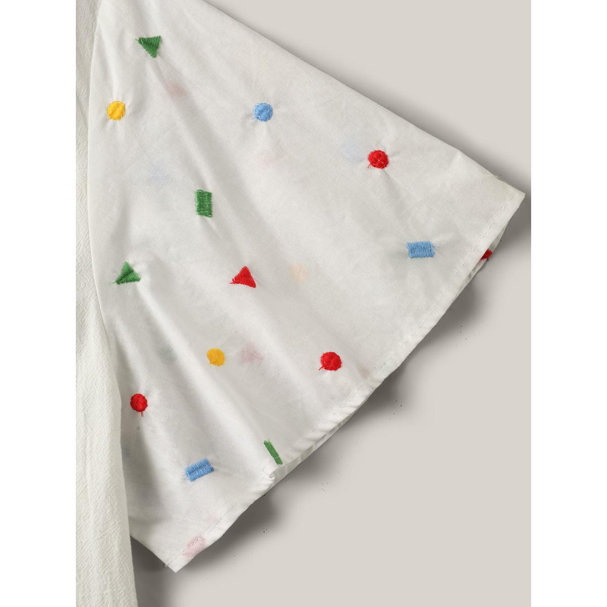 Plus Size Originalwhite Cotton Colorful Embroidery V-Neck Solid Blouse Women Short sleeve V-neck Casual Blouses BloomChic 12/L Product Image