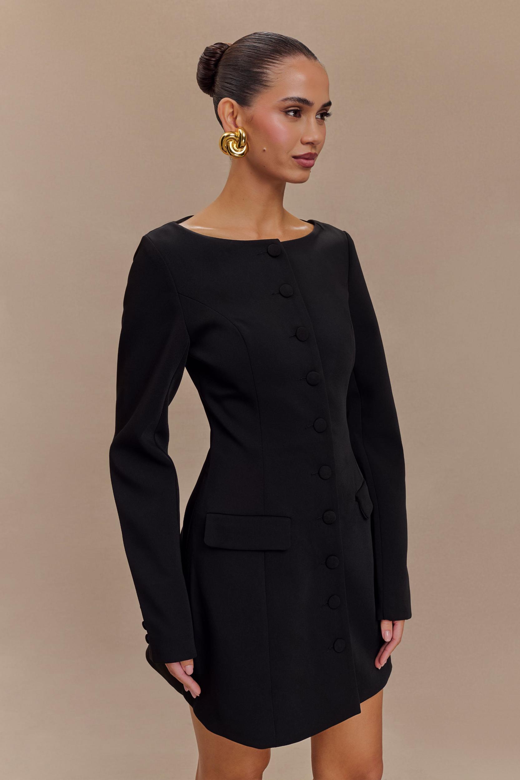 Jolie Boat Neck Suiting Mini Dress - Black Product Image