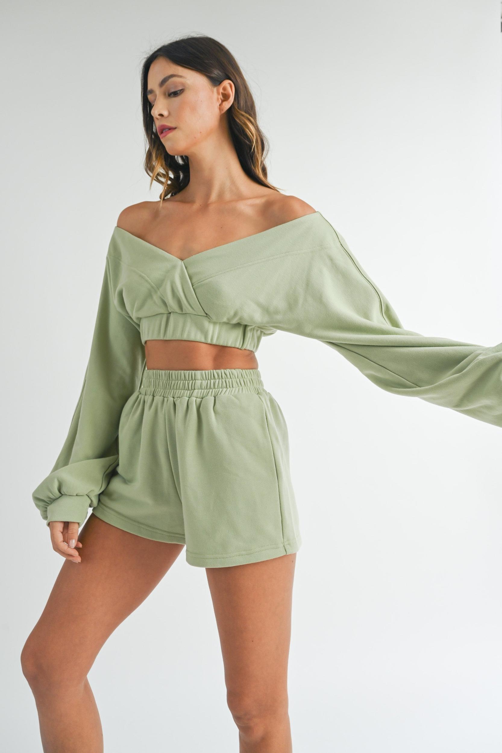 Off Shoulder Crop Top & Shorts Set Product Image
