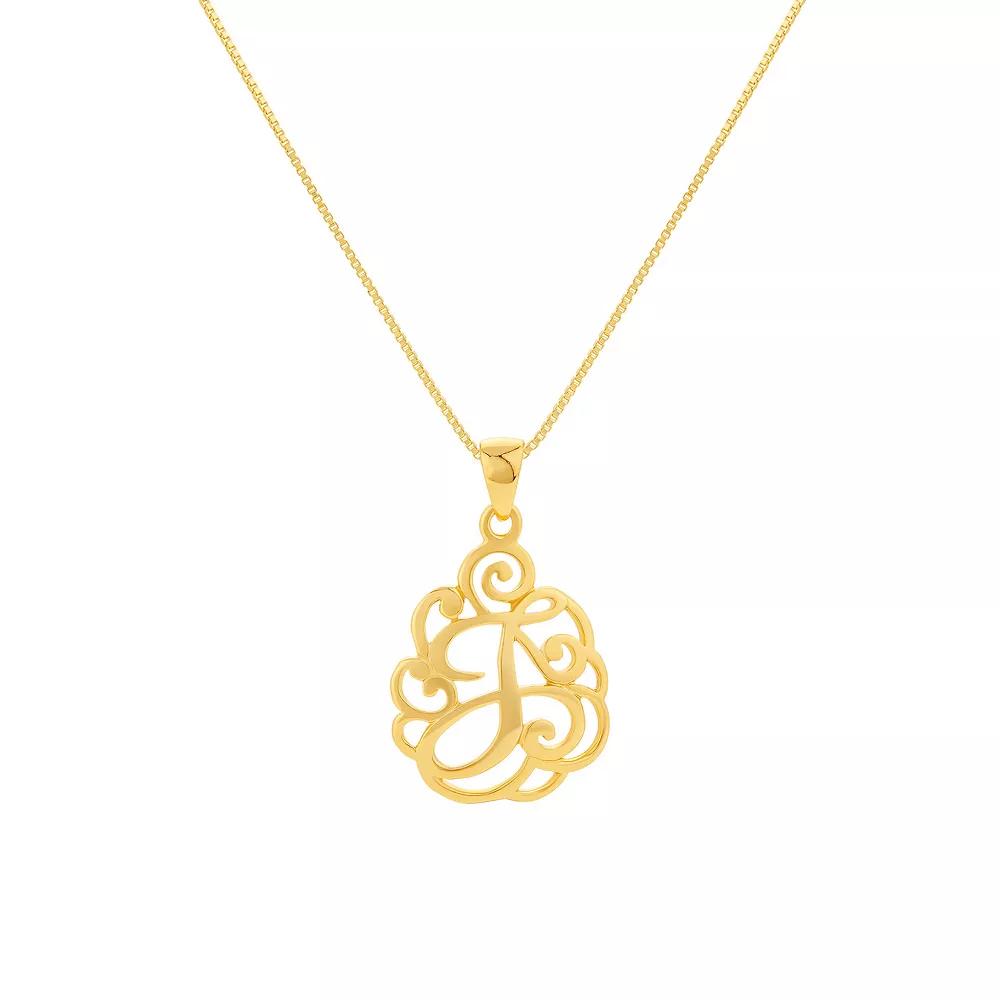 PRIMROSE Sterling Silver Monogram Initial Pendant Necklace, Women's, Size: 18", Gold Tone T Product Image