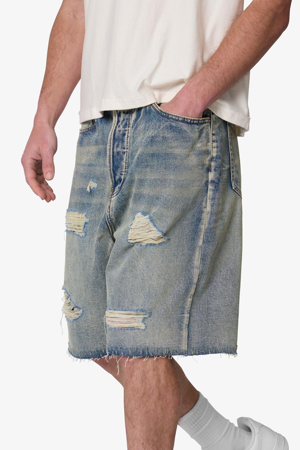 Baggy Ripped Denim Shorts - Vintage Blue Product Image