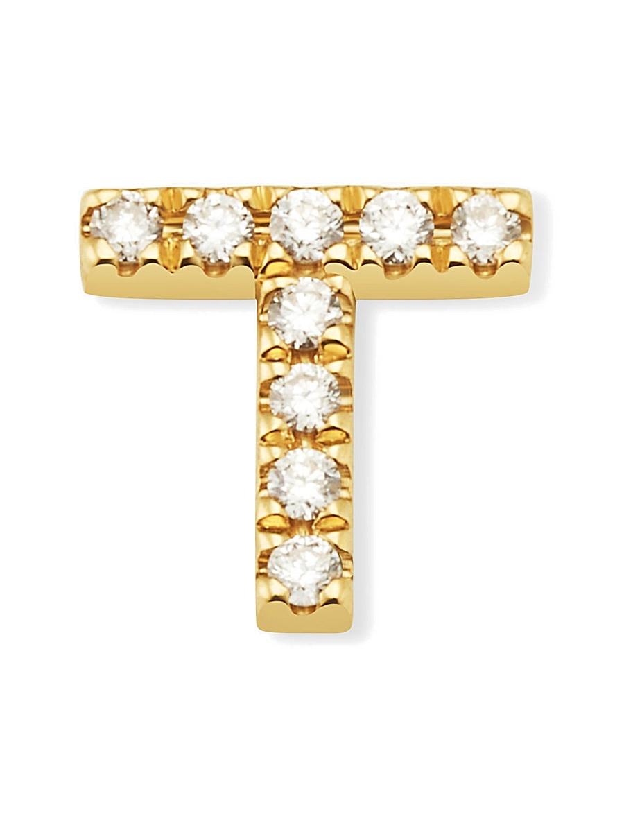 Womens 14K Yellow Gold Luxe Letter Diamond Initial Single Stud Earring Product Image