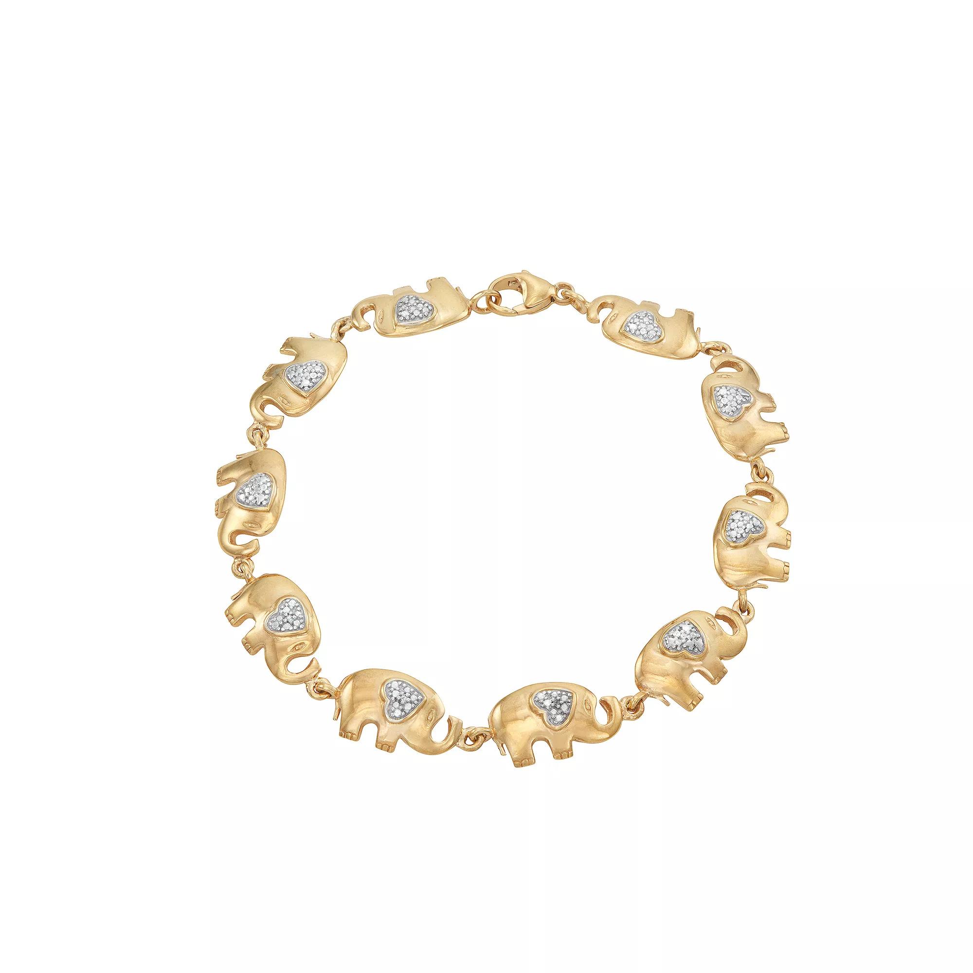 Jewelexcess 14k Gold Over Silver Diamond Accent Elephant Bracelet, Womens Gold Tone Product Image