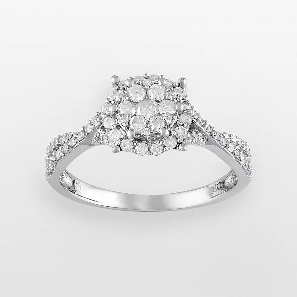 Stella Grace 10k White Gold 1/2-ct. T.W. Diamond Frame Ring, Women's, Size: 5 Product Image