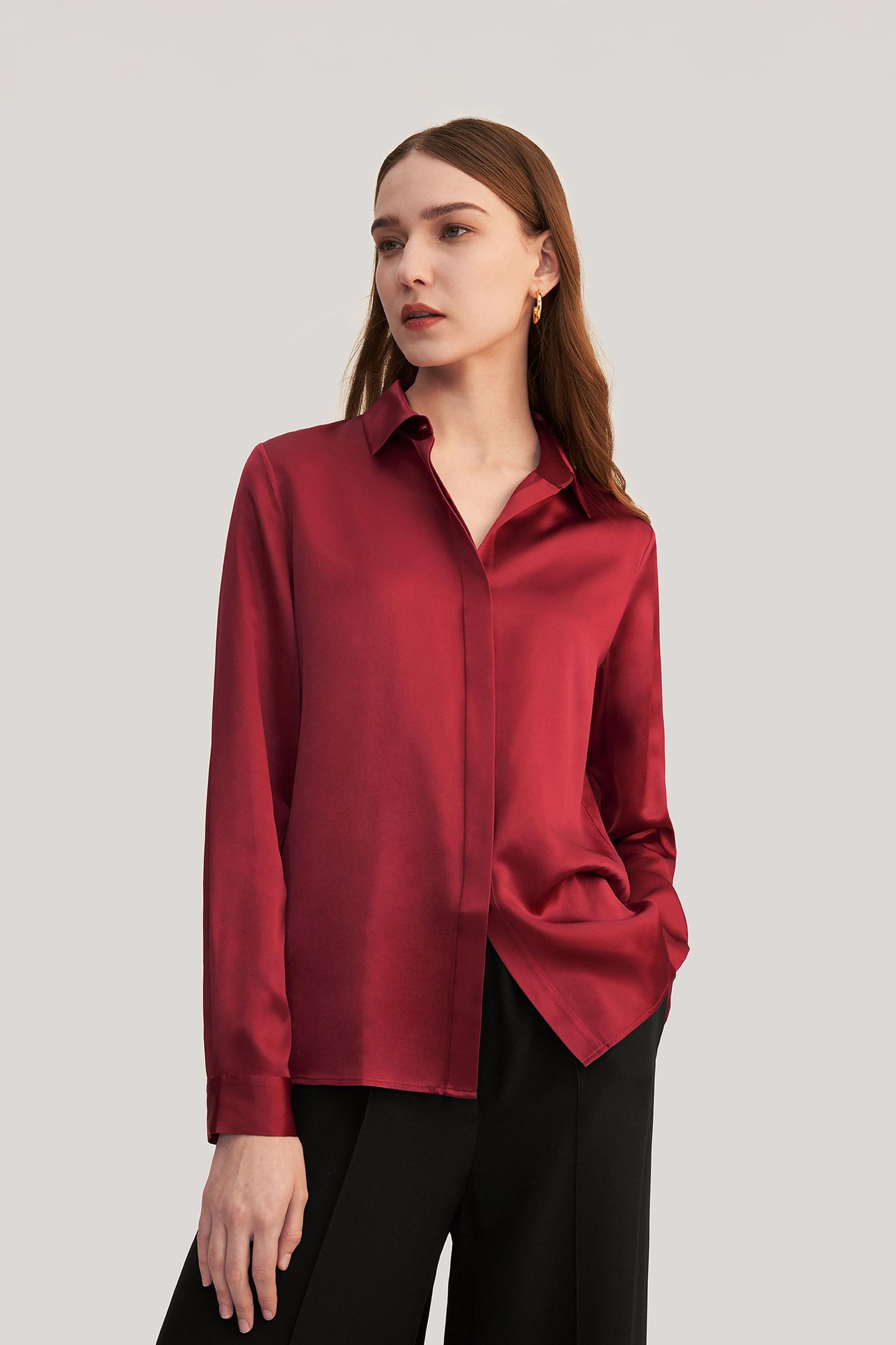 LILYSILK Silk Shirt Women - Dark Gray Mulberry Silk - Non-Toxic Dyes Concealed Mother-Of-Pearl Buttons Blouse Petite M Product Image