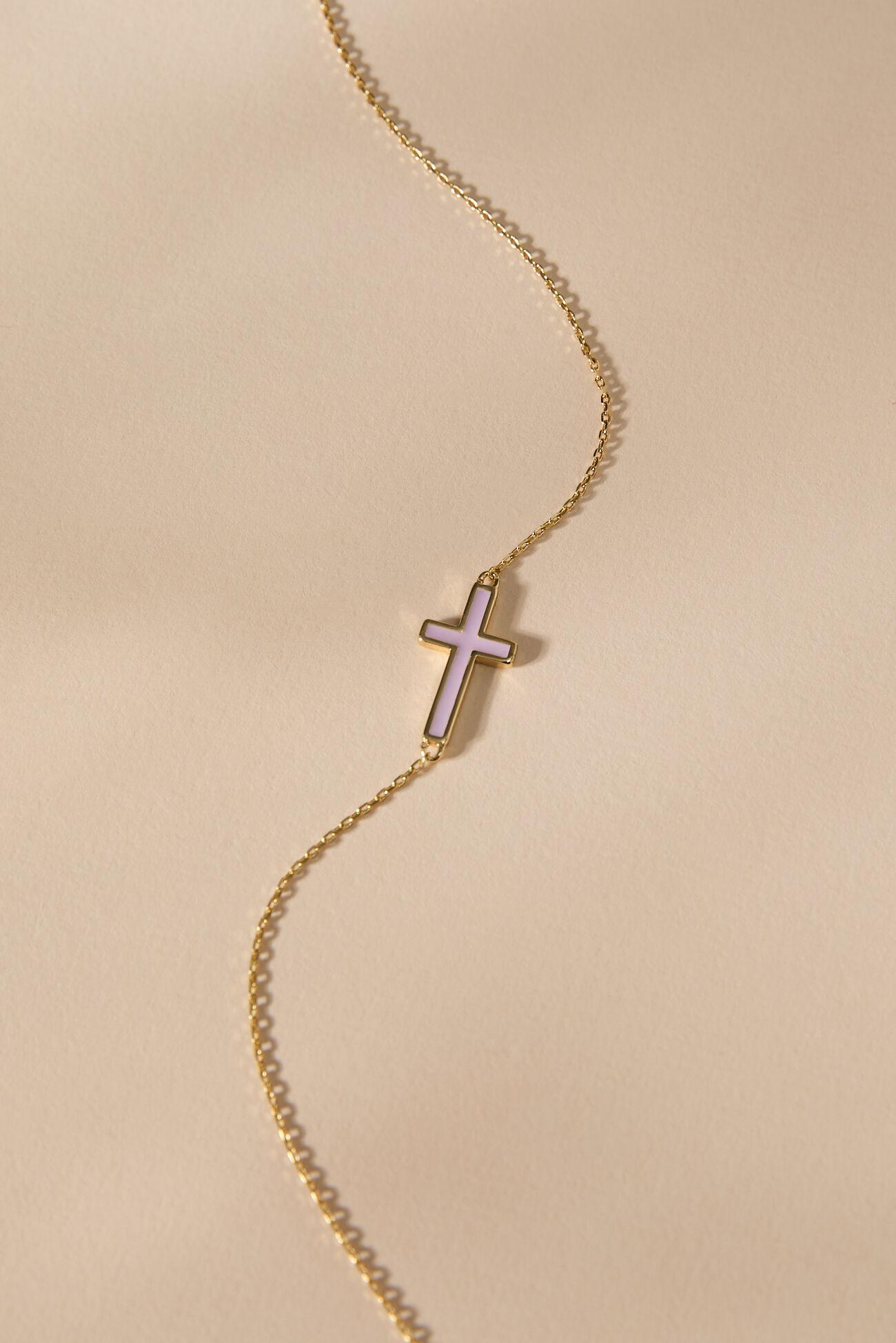 18K Gold Pink Cross Necklace Product Image