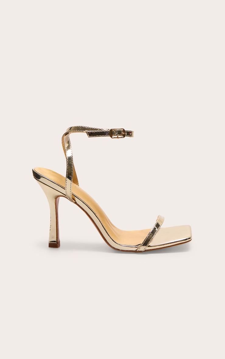 Gold PU Square Toe Barely There Mid Heeled Sandals Product Image