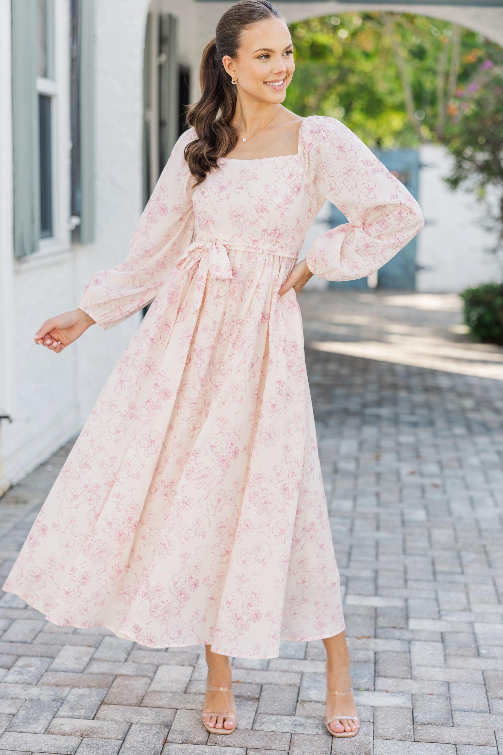Feeling Oh So Sweet Pink Floral Midi Dress Female Product Image