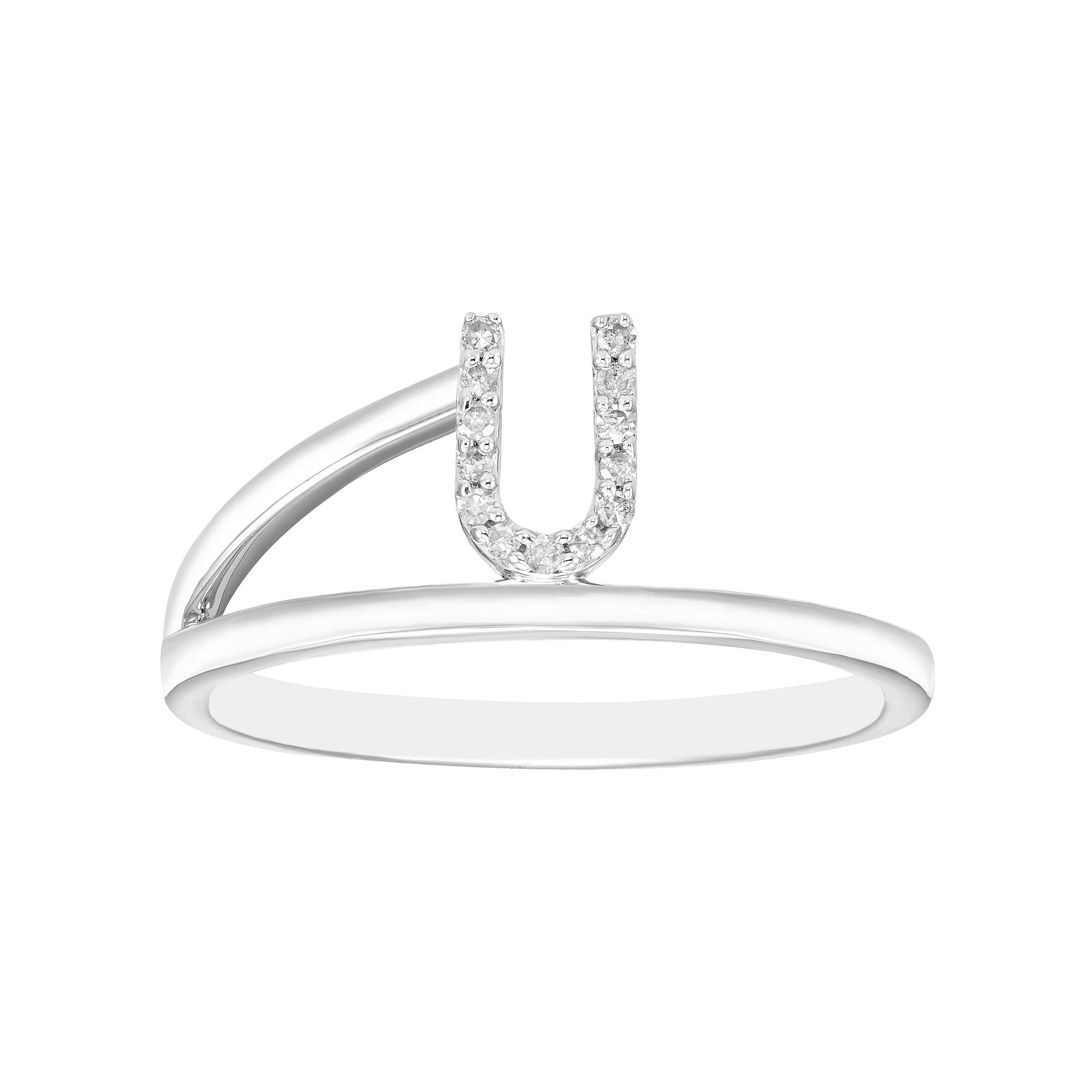 Boston Bay Diamonds Sterling Silver Diamond Accent Letter Initial Split Shank Ring, Women's, Size: 7, Silver Tone U Product Image