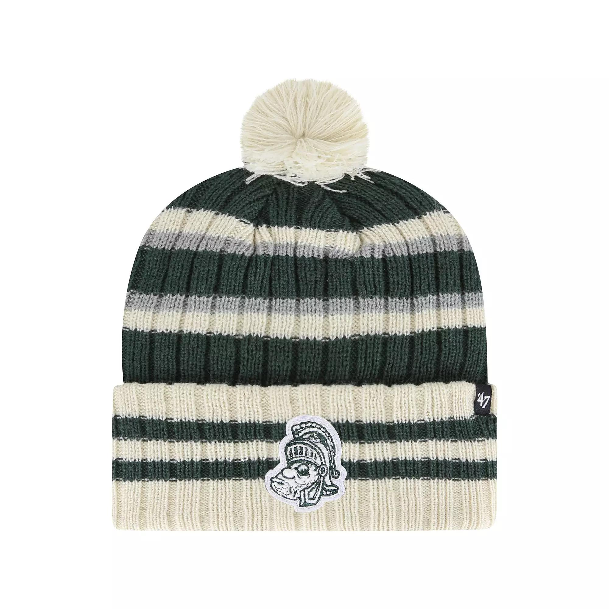 Men's '47 Green Michigan State Spartans No Huddle Cuffed Knit Hat with Pom Product Image