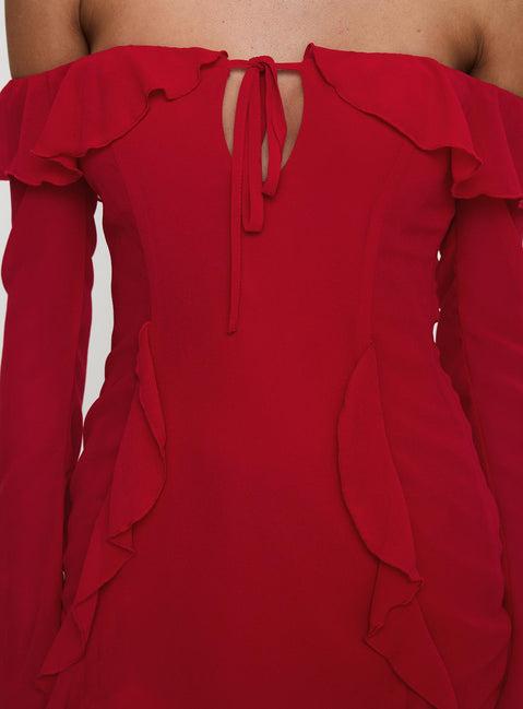 Mollins Long Sleeve Mini Dress Red Product Image