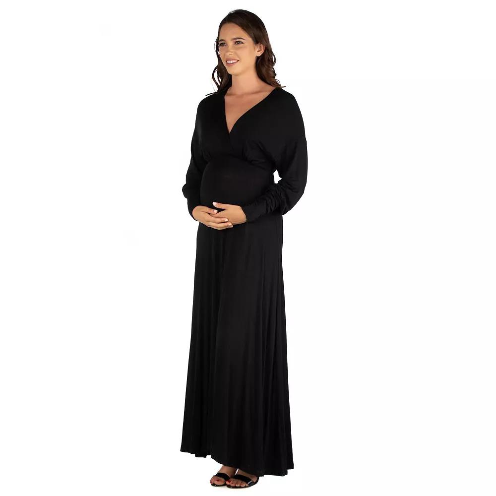 Maternity 24Seven Comfort Apparel V-Neck Long Sleeve Maxi Dress, Women's,  Product Image
