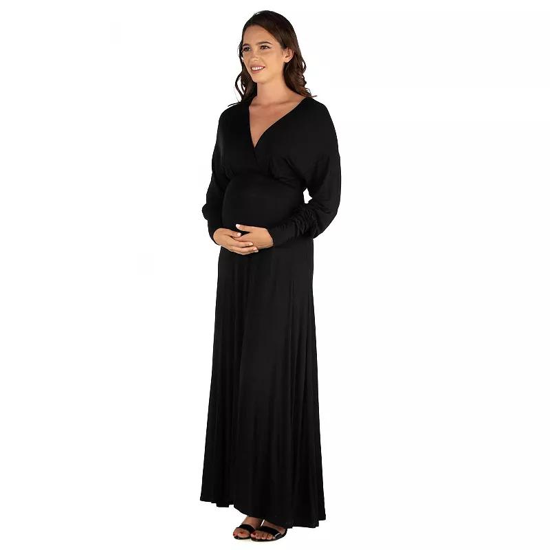 Maternity 24Seven Comfort Apparel V-Neck Long Sleeve Maxi Dress, Women's,  Product Image