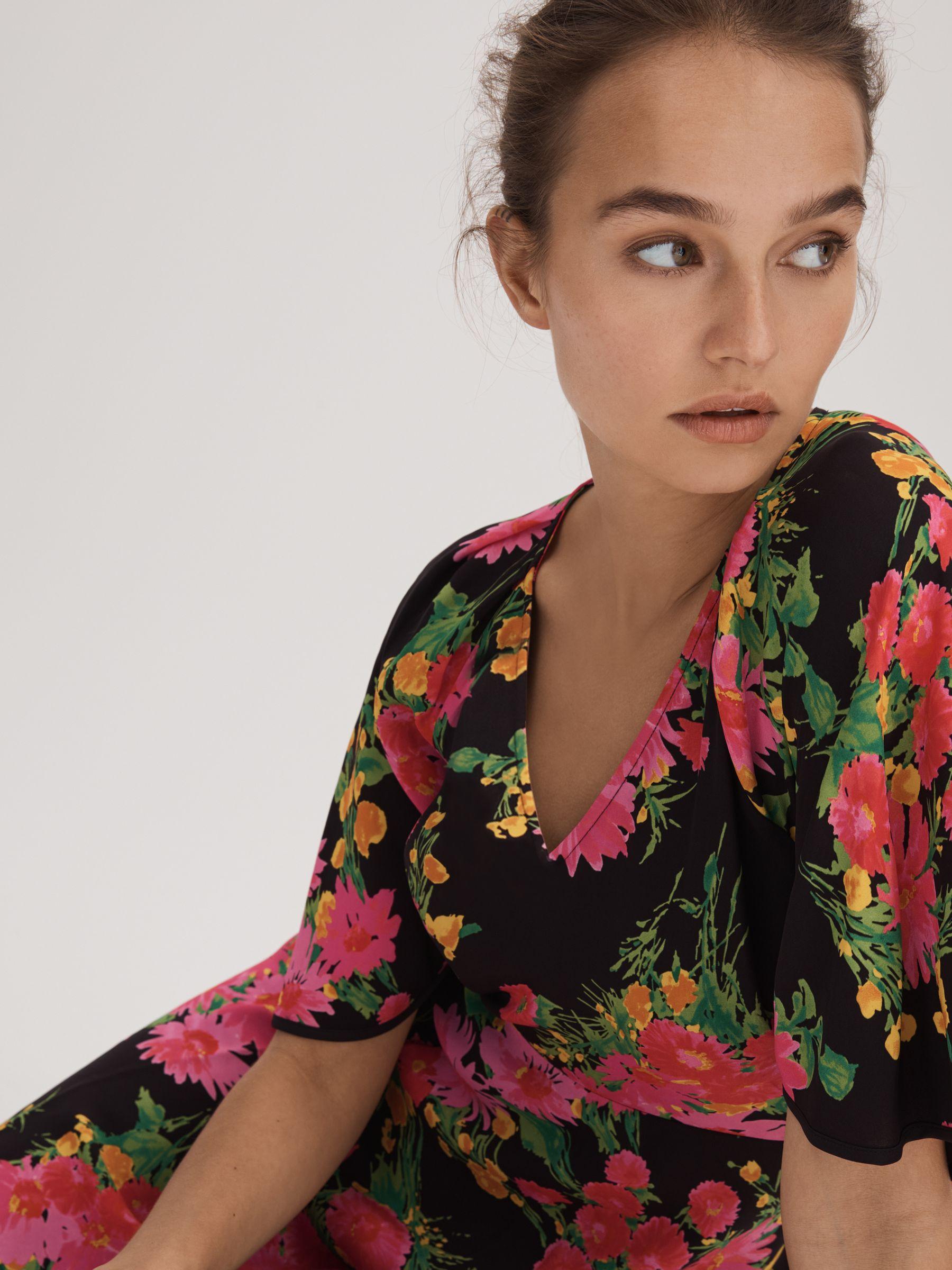 Florere Printed Cape Sleeve Mini Dress in Pink/Black Product Image