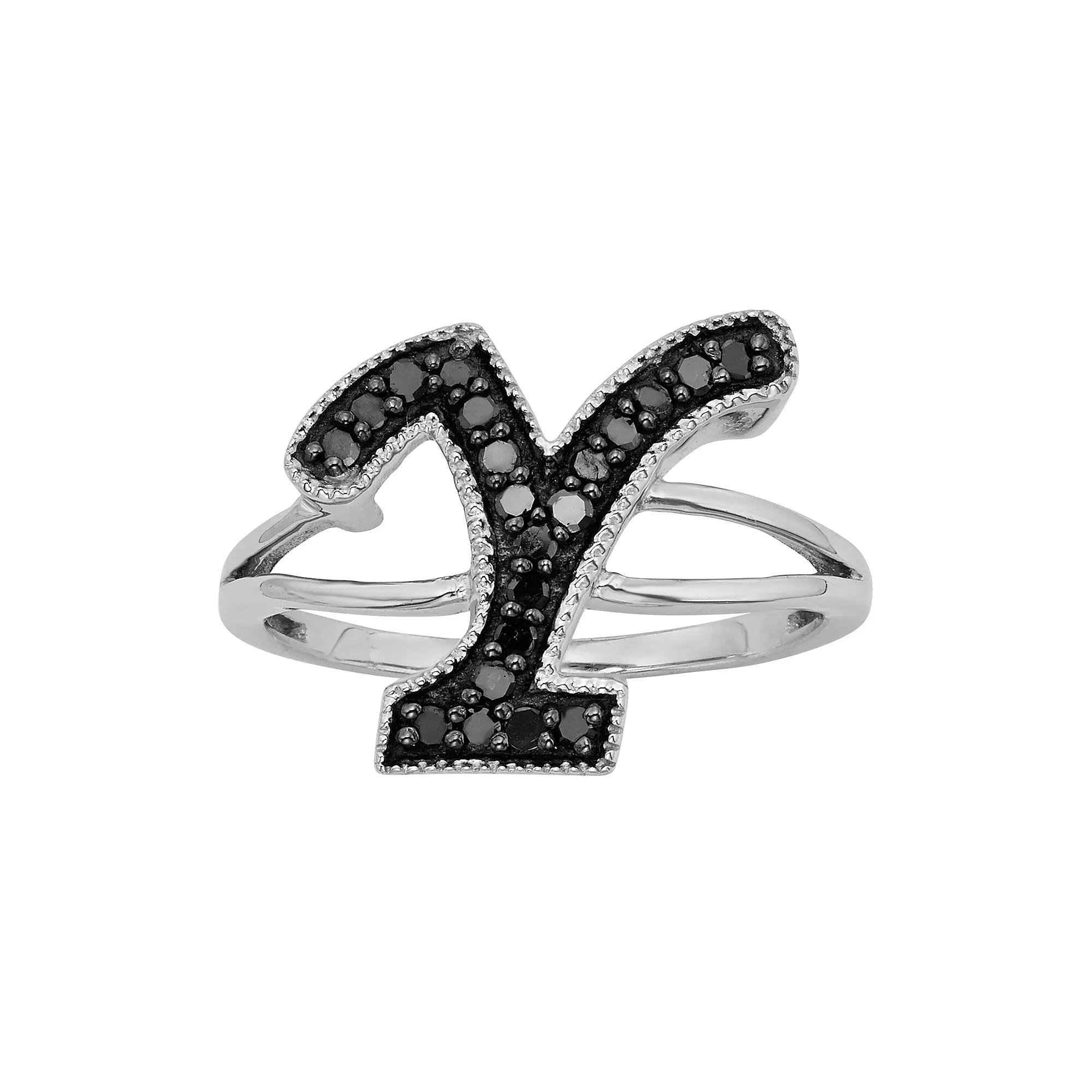 Jewelexcess Sterling Silver 1/4-ct. T.W. Black Diamond Initial Ring, Womens Product Image