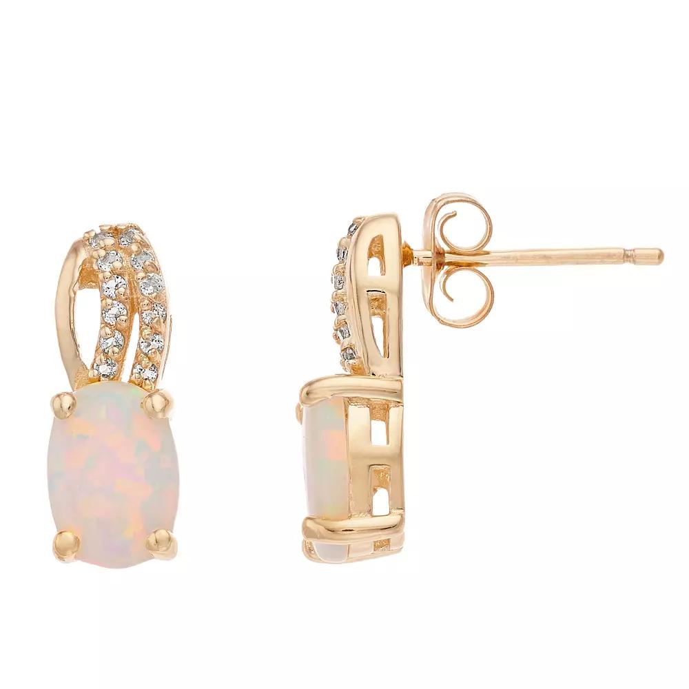 Gemminded Gold Over Silver Lab-Created Opal Drop Earrings, Women's, Gold Tone Product Image