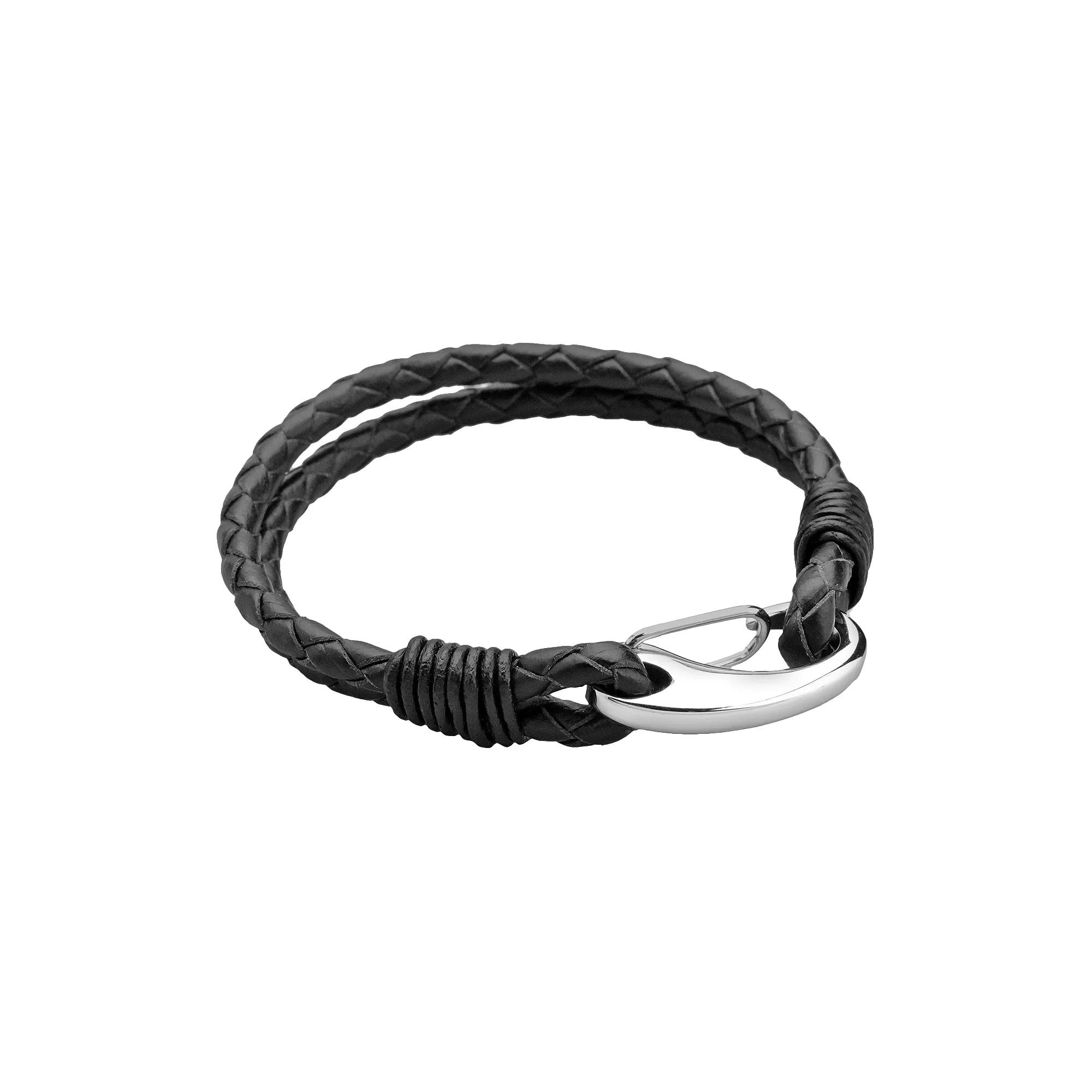 LYNX Stainless Steel & Black Leather Bracelet - Men, Men's, Size: 8.5" Product Image