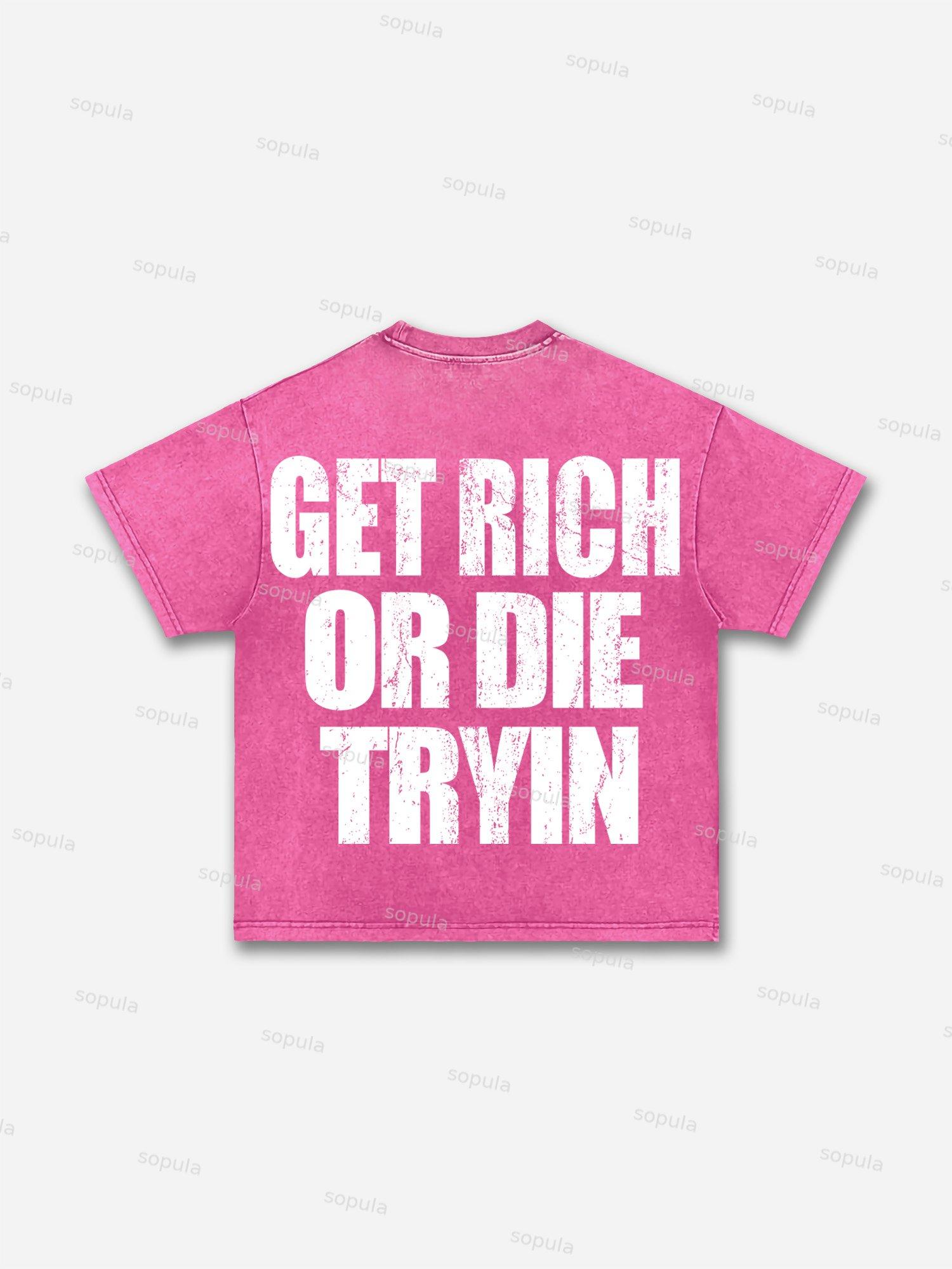 Get Rich Money Portrait Print Acid Wash T-shirt Product Image