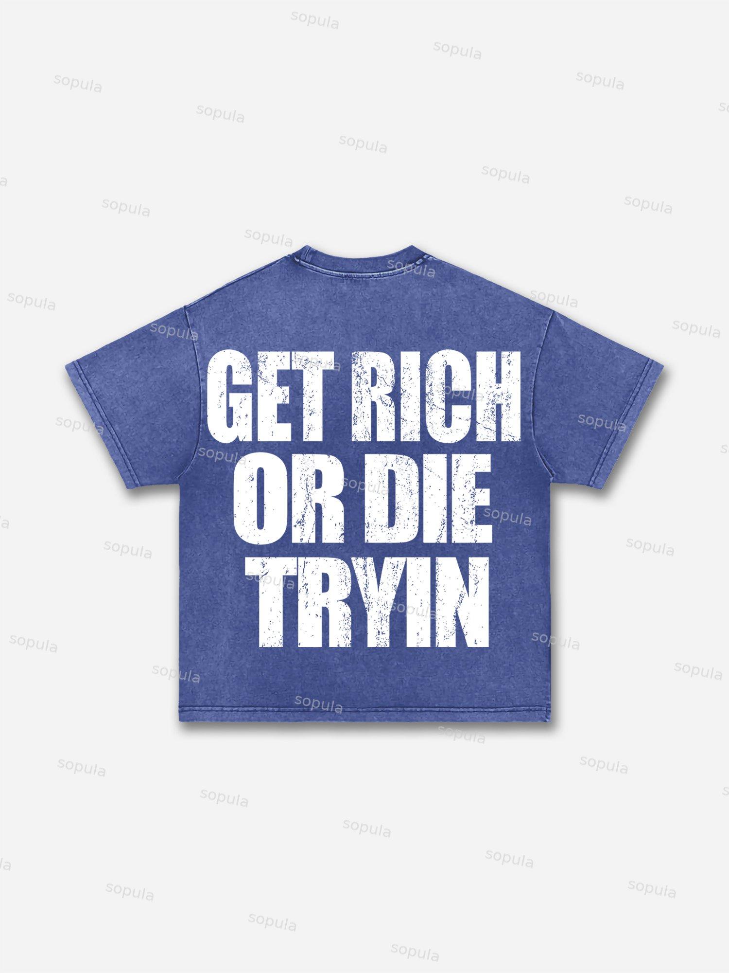 Get Rich Money Portrait Print Acid Wash T-shirt Product Image